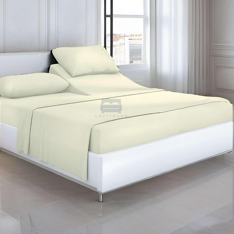 Cottingon Top Split King Sheets Set for Adjustable Bed - 4 Piece Sleep Number Bed Sheets - 100% Egyptian Cotton - 16 Inch Deep - 28 Split King - Ivory Solid - Image 2